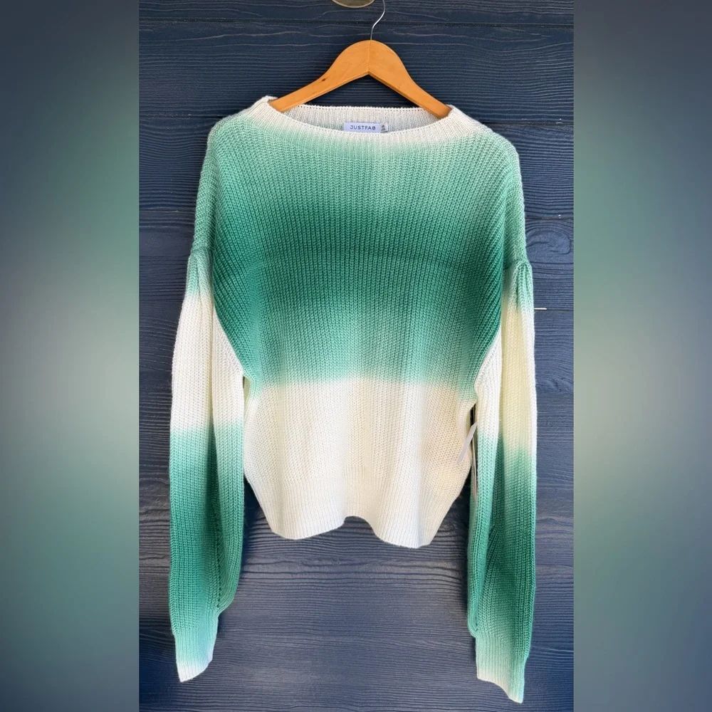 JustFab XXL Green Ombre Knit Sweater Oversized Cozy Casual Boho Pullover
